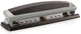 3-HOLE PUNCH, SWINGLINE, DESKTOP, ADJUSTABLE, 10 SHEET CAPACITY, BLACK/SILVER THUMBNAIL